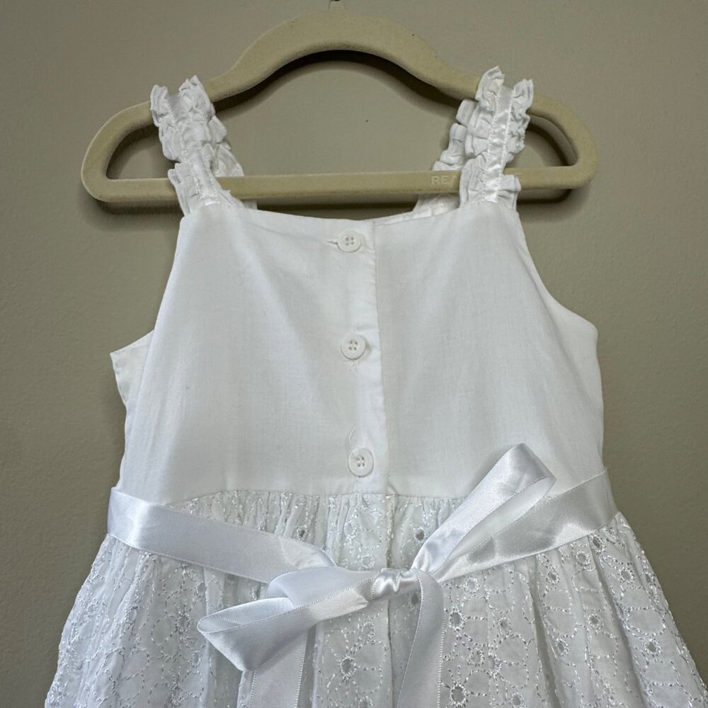 ORIGAMI White Eyelet Dress Girls 3T 3 Floral Waist Cotton Toddler Girl Fancy - Picture 4 of 10